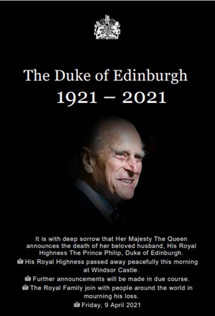 The sad loss of Prince Philip, Duke of Edinburgh